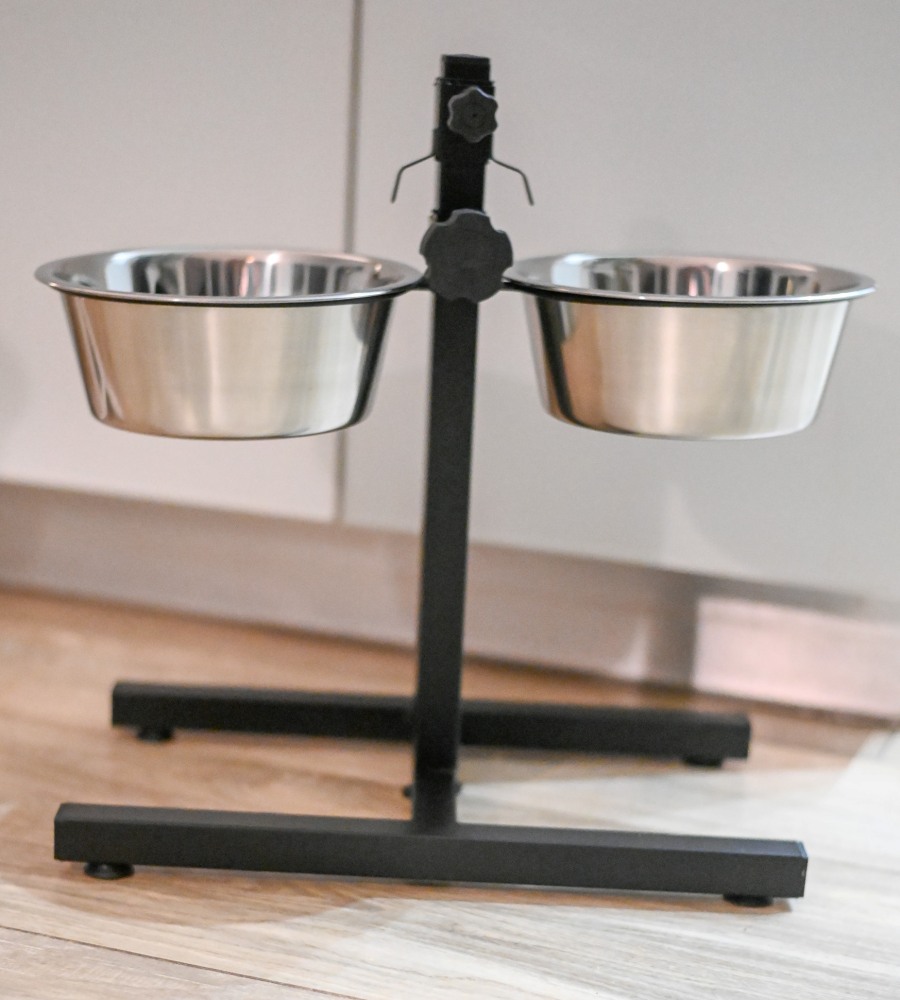 Adjustable Food Stand with Bowls - Black - Image 7
